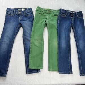 Oshkosh Girls Size 5 Slim Lot Blue Jeans Green pants Adjustable waistband